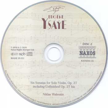 2CD Eugene Ysaye: Six Sonatas For Solo Violin, Op. 27 Including Unfinished Op. 27bis