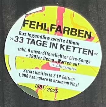 2LP Fehlfarben: 33 Tage In Ketten CLR | LTD