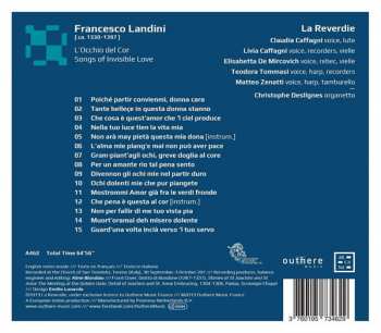 CD Francesco Landini: L'Occhio Del Cor: Songs Of Invisible Love
