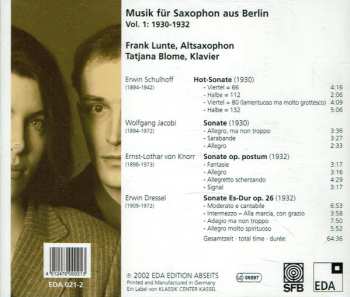 CD Tatjana Blome: Musik Für Saxophon Aus Berlin Vol. 1: 1930-1932