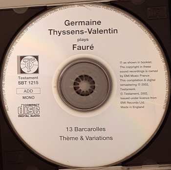 CD Gabriel Fauré: 13 Barcarolles · Thème & Variations