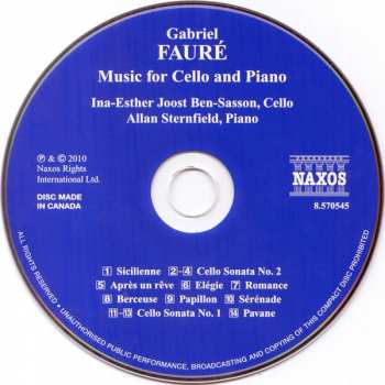 CD Gabriel Fauré: Cello Sonatas Nos. 1 And 2 / Sicilienne / Elegie / Pavane / Papillon