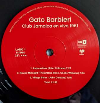 LP Gato Barbieri: Club Jamaica Buenos Aires En Vivo - 1961