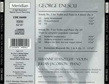 CD George Enescu: Sonata No.2 For Violin And Piano In F Minor, Op. 6 / Sonata No.3 For Violin And Piano, Op. 25 / Rumanian Rhapsody No.1 In A, Op.11