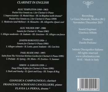 CD Gianluca Campagnolo: Clarinet In English: Works For Clarinet & Piano