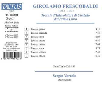 CD Girolamo Frescobaldi: Toccate E Partite D'Intavolatura Di Cimbalo Dal Primo Libro
