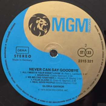LP Gloria Gaynor: Never Can Say Goodbye