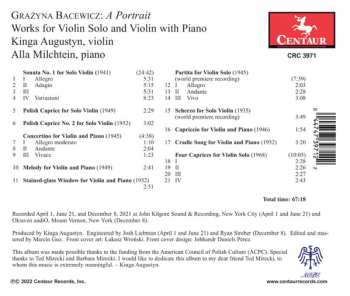 CD Grażyna Bacewicz: Grażyna Bacewicz: A Portrait - Works For Violin And Piano