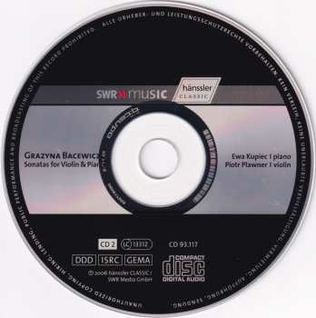 2CD Grażyna Bacewicz: Complete Works For Violin & Piano (World Premiere)