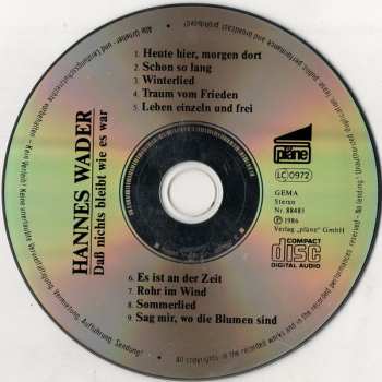 CD Hannes Wader: Daß Nichts Bleibt Wie Es War - Live