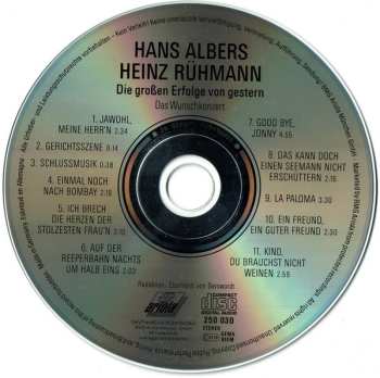 CD Hans Albers: Die Grossen Erfolge Von Gestern