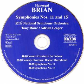 CD Irish National Symphony Orchestra: Symphonies Nos. 11 and 15