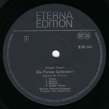 LP Die Pariser Sinfonien I- Sinfonie Nr. 87 A-Dur , Sinfonie Nr. 85 B-Dur  (La Reine)