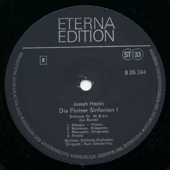 LP Die Pariser Sinfonien I- Sinfonie Nr. 87 A-Dur , Sinfonie Nr. 85 B-Dur  (La Reine)