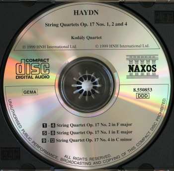 CD Joseph Haydn: String Quartets Op.17, Nos. 1, 2 And 4