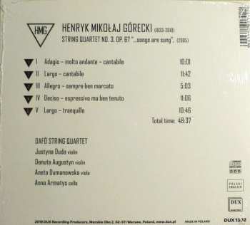 CD Henryk Górecki: String Quartet No. 3, Op. 67 "...Songs Are Sung"