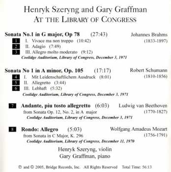 CD Henryk Szeryng: Henryk Szeryng & Gary Graffman At The Library Of Congress