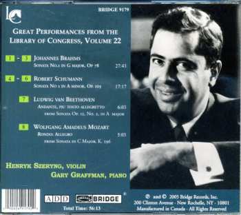 CD Henryk Szeryng: Henryk Szeryng & Gary Graffman At The Library Of Congress