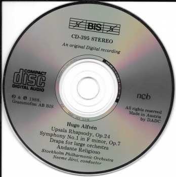 CD Neeme Järvi: Symphony N°1 In F Minor / Upsala Rhapsody / Drapa / Andante Religioso