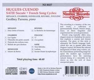 CD Hugues Cuénod: Satie Socrate / French Song Cycles