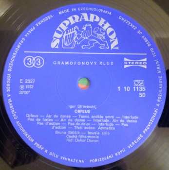 LP The Czech Philharmonic Orchestra: Pulcinella / Orfeus - Suity Z Baletů