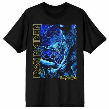 Merch Iron Maiden: T-shirt Fear Of The Dark Blue Tone Eddie Vertical Logo Iron Maiden