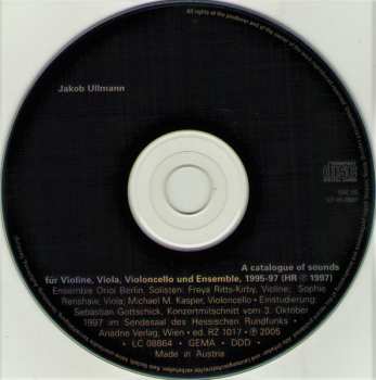 CD Jakob Ullmann: A Catalogue Of Sounds