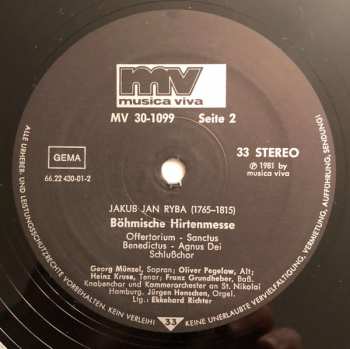 LP Jakub Jan Ryba:  Böhmische Hirtenmesse