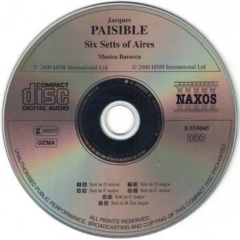 CD James Paisible: Six Setts Of Aries