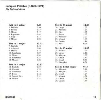 CD James Paisible: Six Setts Of Aries