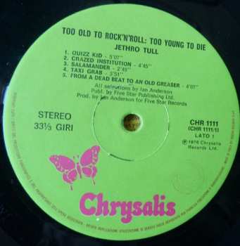 LP Jethro Tull: Too Old To Rock 'N' Roll: Too Young To Die!