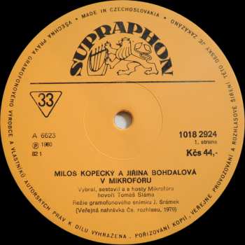 LP Jiřina Bohdalová: Bohdalová, Dvořák, Horníček, Kopecký A Sláma V Mikrofóru