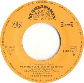 SP Jitka Zelenková: Mé Písně Včerejší (Milostné Novely) / Já Se Vám Teď Vdám