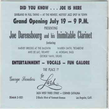 CD Joe Darensbourg And His Dixie Flyers: 1957 Live