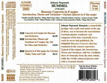 CD Johann Nepomuk Hummel: Bassoon Concerto In F Major / Introduction, Theme And Variations / Clarinet Quartet In E Flat Major