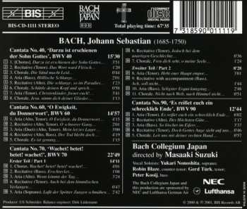 CD Johann Sebastian Bach: Cantatas 15 : BWV 40 Darzu Ist Erschienen Der Sohn Gottes - BWV 60 O Ewigkeit, Du Donnerwort - BWV 70 Wachtet! Betet! Betet! Wachtet! - BWV 90 Es Reiset Euch Schreklich Ende