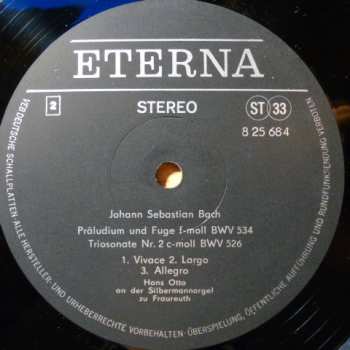 LP Johann Sebastian Bach: Bachs Orgelwerke Auf Silbermannorgeln 6: Hans Otto An Der Silbermannorgel Zu Fraureuth (01/74)