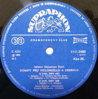 LP Johann Sebastian Bach: Sonáty Pro Violoncello A Cembalo