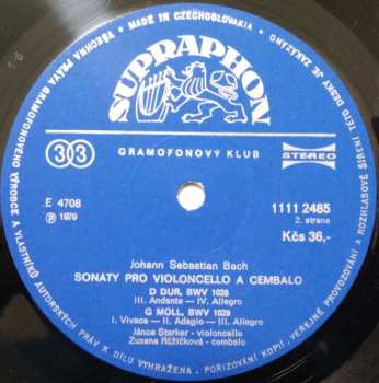 LP Johann Sebastian Bach: Sonáty Pro Violoncello A Cembalo