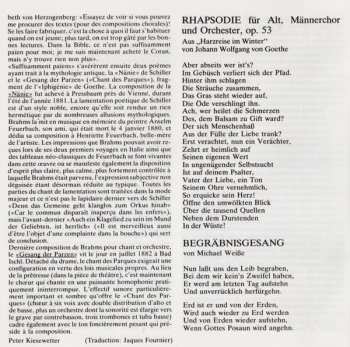 CD Johannes Brahms: Altrhapsodie - Naenie - Gesang Der Parzen - Begräbnisgesang