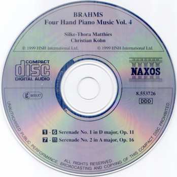 CD Johannes Brahms: Four Hand Piano Music Vol. 4 - Serenades Nos. 1 and 2