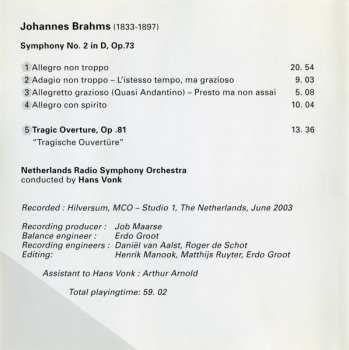 SACD Johannes Brahms: Symphony No. 2 In D, Op.73 / Tragic Overture, Op.81