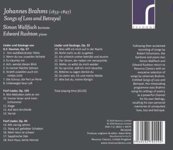 CD Johannes Brahms: Songs Of Loss And Betrayal