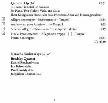 CD Johannes Brahms: String Quartet, Op. 51 No. 1 / Piano Quintet, Op. 34