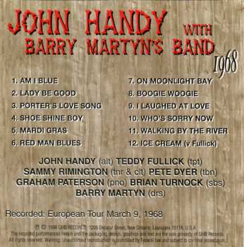 CD Barry Martyn's Band: John Handy With Barry Martyn's Band 1968