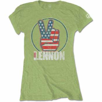 Merch John Lennon: Femmes T-shirt Peace Fingers Us Flag 