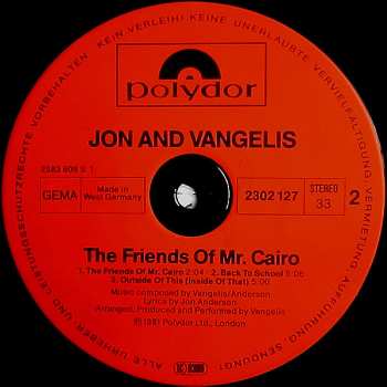 LP Jon & Vangelis: The Friends Of Mr. Cairo