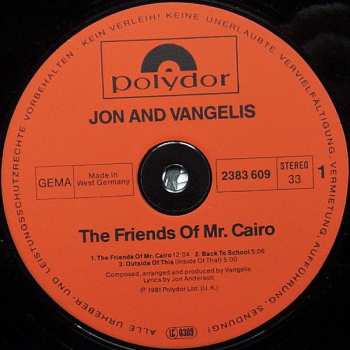 LP Jon & Vangelis: The Friends Of Mr. Cairo