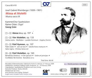 CD Josef Rheinberger: Missa Et Motetti (Musica Sacra IX)