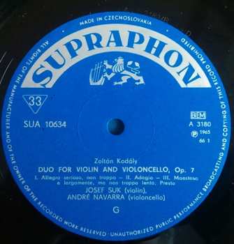 LP Bohuslav Martinů: Duos For Violin And Violoncello